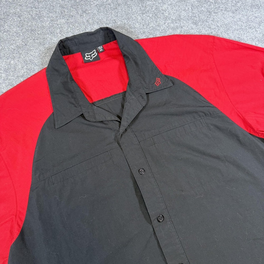 Fox Racing Shirt Mens 2XL Black Red Colorblock Short Sleeve Button Up Casual